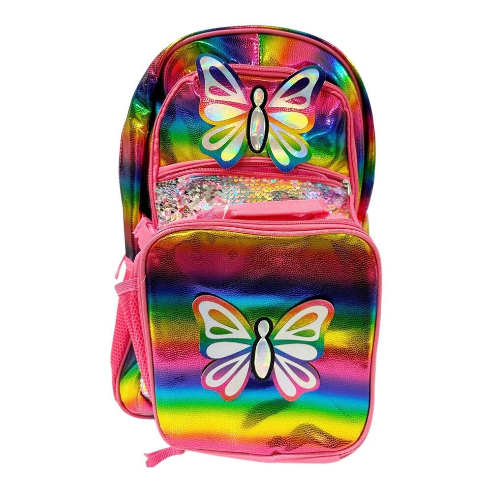 Love@First Sight Pink Butterfly Sequins Changing Colors Backpack & Lunch Bag Set